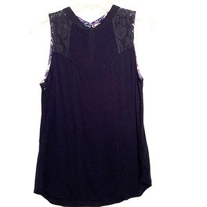 Vera Bradley Burntout Lace Detailing Shoulder Top Navy Sleeveless Sz M Summer